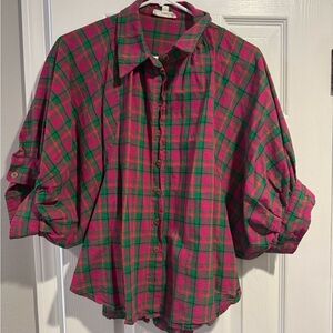 Entro Pink and Green Plaid Button Down Shirt